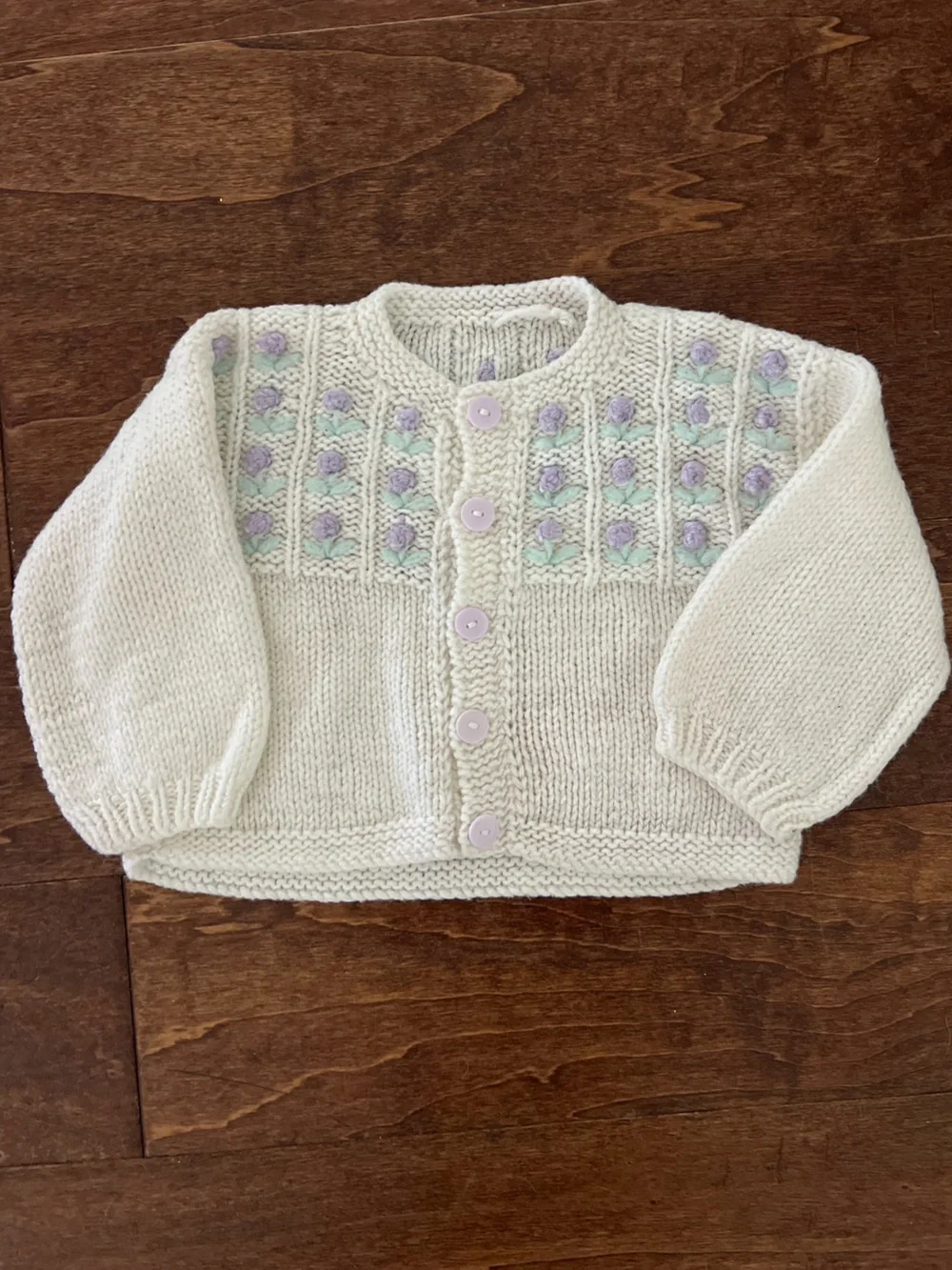 Handmade Vintage Baby Floral Embroidered Button Front Cardigan Sweater 6-12 Mo